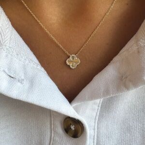 Fluted Clover Diamond 14KT Gold Necklace